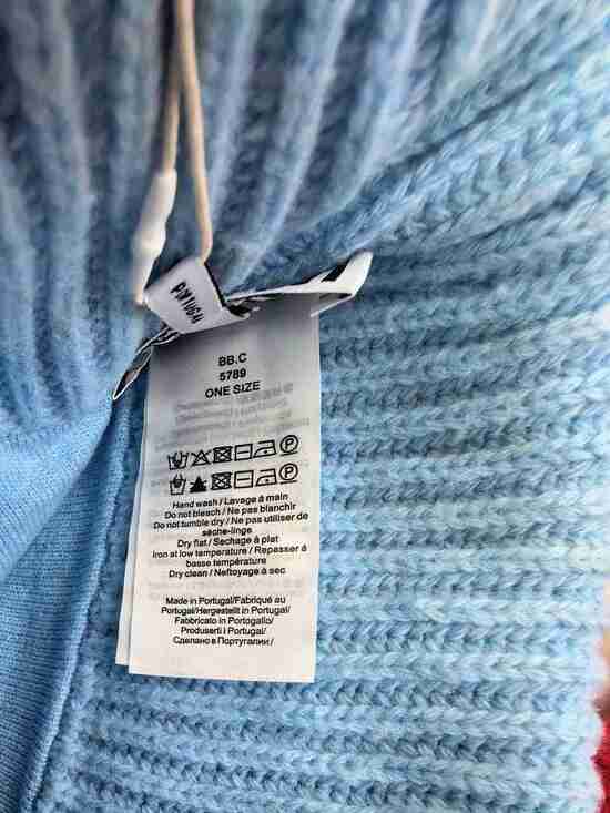 GANNI Sky Blue Ribbed Cuff Beanie Signature Woven Logo Tag Knit Hat